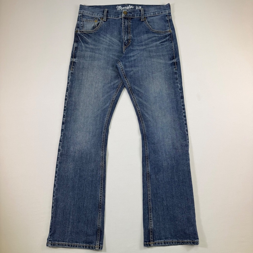 Wrangler Retro Jeans Mens 32x32 Blue Slim Bootcut Stretch Denim Western Cowboy